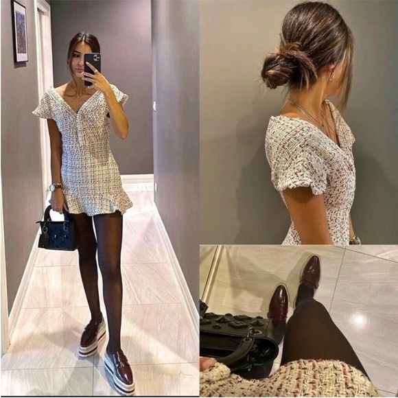 Blogger’s Favorite Zara Textured Weave Dress With Ruffle Trim. XS. NWT. - Picture 3 of 16